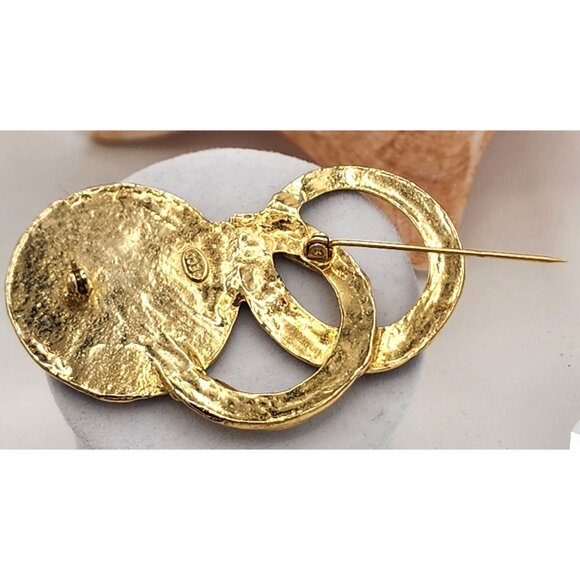 VTG ECD 90s Jewel Tones Circle Gold Tone Enamel Brooch Pin Abstract Detail Fall - Picture 2 of 4